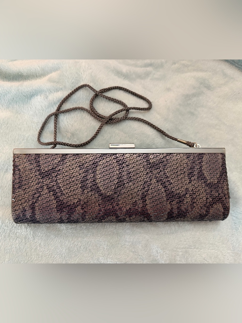Kate Landry Mauve Sequin Evening Clutch with Braided Strap